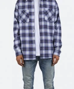 Mnml Metal Button Flannel - Blue/White