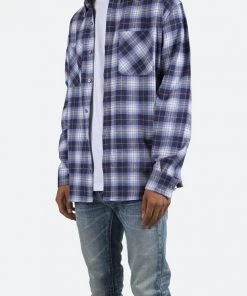 Mnml Metal Button Flannel - Blue/White