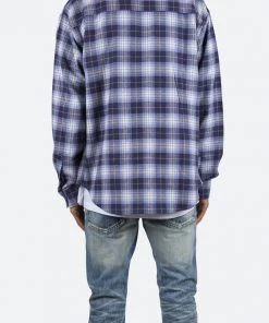 Mnml Metal Button Flannel - Blue/White
