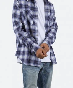 Mnml Metal Button Flannel - Blue/White
