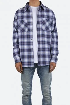 Mnml Metal Button Flannel - Blue/White