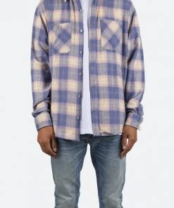 Mnml Metal Button Flannel - Blue/Yellow