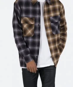 Mnml Tops Mismatch Flannel Shirt - Brown/Grey