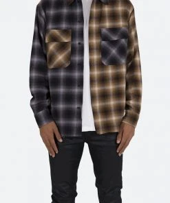 Mnml Tops Mismatch Flannel Shirt - Brown/Grey
