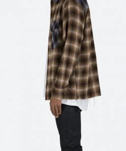 Mnml Tops Mismatch Flannel Shirt - Brown/Grey