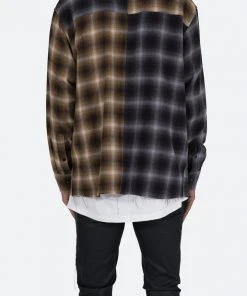 Mnml Tops Mismatch Flannel Shirt - Brown/Grey