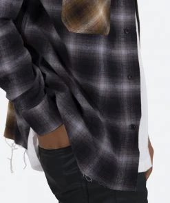 Mnml Tops Mismatch Flannel Shirt - Brown/Grey