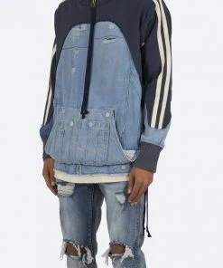 Mnml Mixed Material Pullover - Blue/White