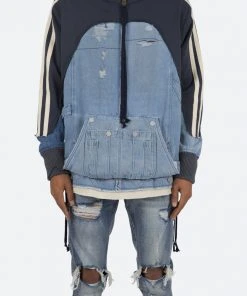 Mnml Mixed Material Pullover - Blue/White