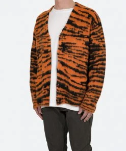 Mnml Mohair Zebra Cardigan Sweater - Orange/Black