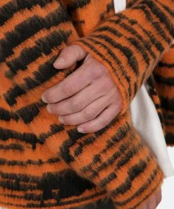 Mnml Mohair Zebra Cardigan Sweater - Orange/Black