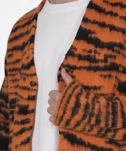 Mnml Mohair Zebra Cardigan Sweater - Orange/Black