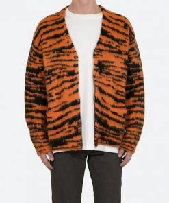 Mnml Mohair Zebra Cardigan Sweater - Orange/Black
