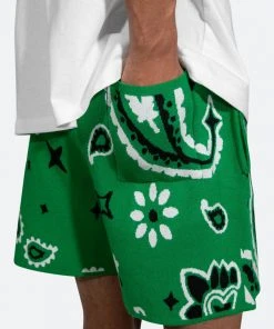 Mnml Paisley Knit Shorts - Green Bottoms