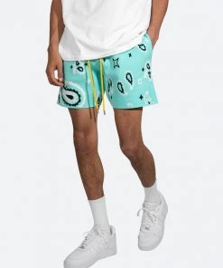 Mnml Paisley Knit Shorts - Teal Bottoms