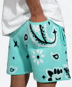 Mnml Paisley Knit Shorts - Teal Bottoms
