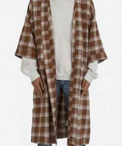 Mnml Plaid S/S Robe - Brown Outerwear