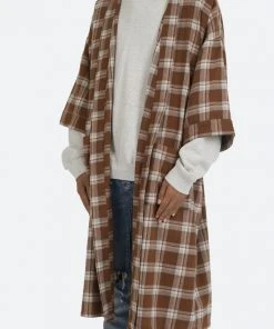 Mnml Plaid S/S Robe - Brown Outerwear