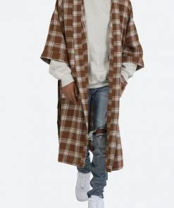 Mnml Plaid S/S Robe - Brown Outerwear