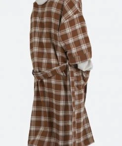 Mnml Plaid S/S Robe - Brown Outerwear