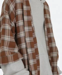 Mnml Plaid S/S Robe - Brown Outerwear