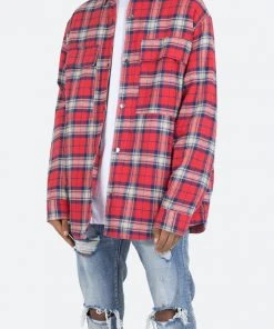 Mnml Plaid Work Jacket - Red/Blue Outerwear