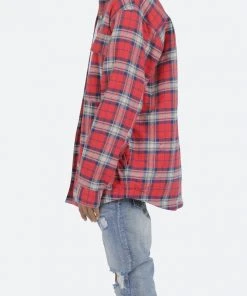 Mnml Plaid Work Jacket - Red/Blue Outerwear