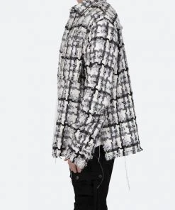 Mnml Raw Edge Flannel - Grey/White