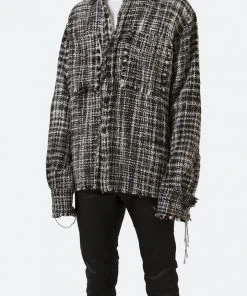 Mnml Raw Edge Flannel Shirt - Black/White Tops