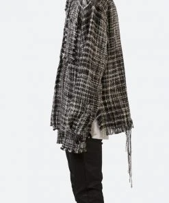 Mnml Raw Edge Flannel Shirt - Black/White Tops