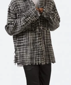 Mnml Raw Edge Flannel Shirt - Black/White Tops