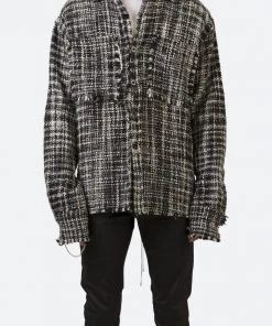 Mnml Raw Edge Flannel Shirt - Black/White Tops