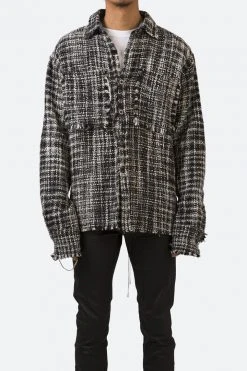 Mnml Raw Edge Flannel Shirt - Black/White Tops