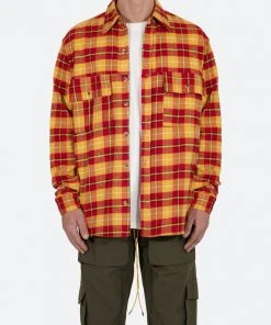 Mnml Tops Relaxed Cargo Flannel Shirt - Yellow/Red