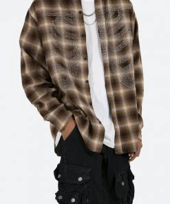 Mnml Rhinestone Skeleton Flannel Shirt - Brown