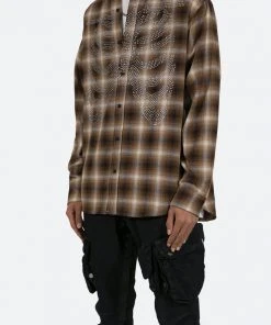 Mnml Rhinestone Skeleton Flannel Shirt - Brown