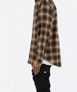 Mnml Rhinestone Skeleton Flannel Shirt - Brown