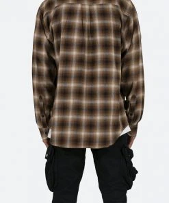 Mnml Rhinestone Skeleton Flannel Shirt - Brown