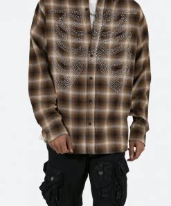 Mnml Rhinestone Skeleton Flannel Shirt - Brown