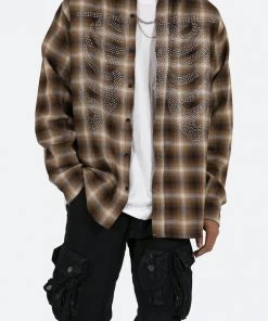 Mnml Rhinestone Skeleton Flannel Shirt - Brown