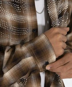 Mnml Rhinestone Skeleton Flannel Shirt - Brown