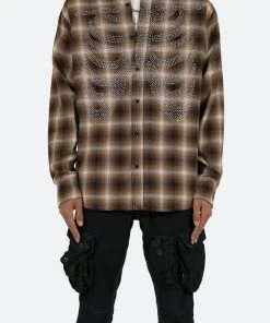 Mnml Rhinestone Skeleton Flannel Shirt - Brown