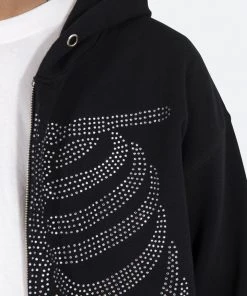 Mnml Rhinestone Skeleton Zip Up Hoodie - Black Outerwear