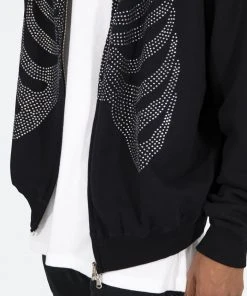 Mnml Rhinestone Skeleton Zip Up Hoodie - Black Outerwear