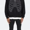 Mnml Rhinestone Skeleton Zip Up Hoodie - Black Outerwear