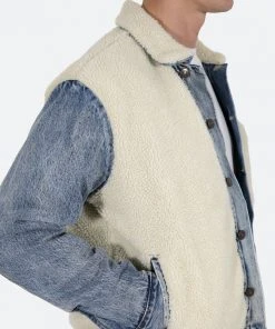 Mnml Sherpa Body Trucker Jacket - Blue/White Outerwear