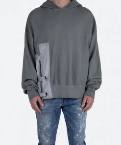 Mnml Single Zip Patched Hoodie - Grey Outerwear