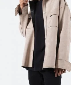 Mnml Suede Work Shirt - Tan Tops