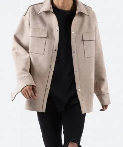 Mnml Suede Work Shirt - Tan Tops