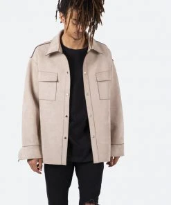 Mnml Suede Work Shirt - Tan Tops